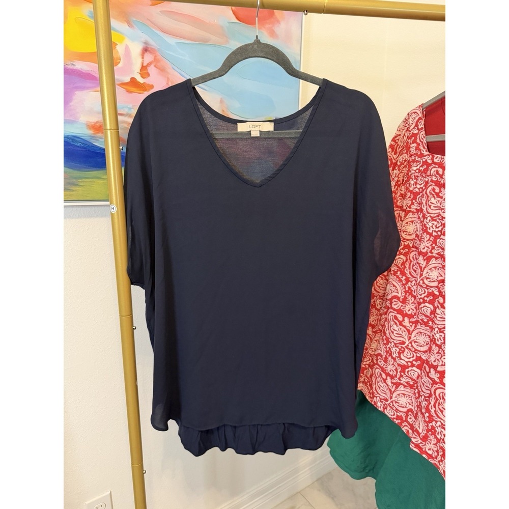 Loft Women's Plus Size XXL Summer Blouse Black, Short Sleeve, Flowy